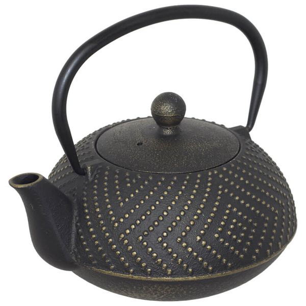 Black Gold Cast Iron Teapot - Tea Pot Kettle Kitchenware Strainer Infuser