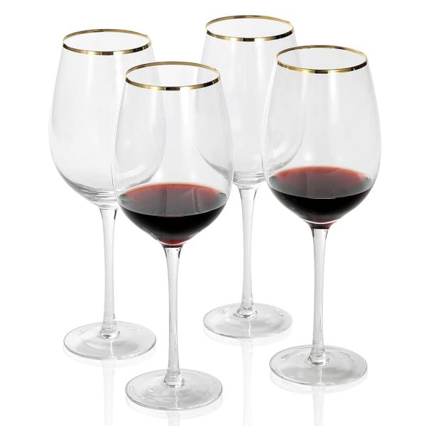 24 Pieces Gold Rim Stemmed Wine Glasses For Decor