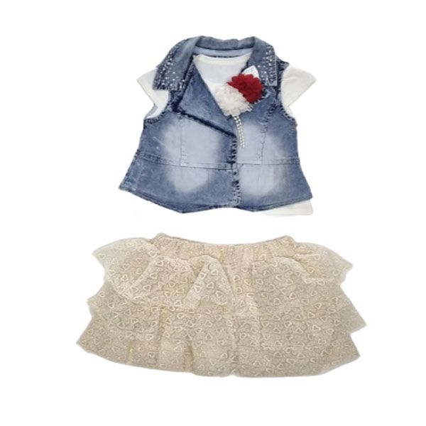 Little People Shop: Girls Champagne Coloured Skirt with Denim Jacket Set