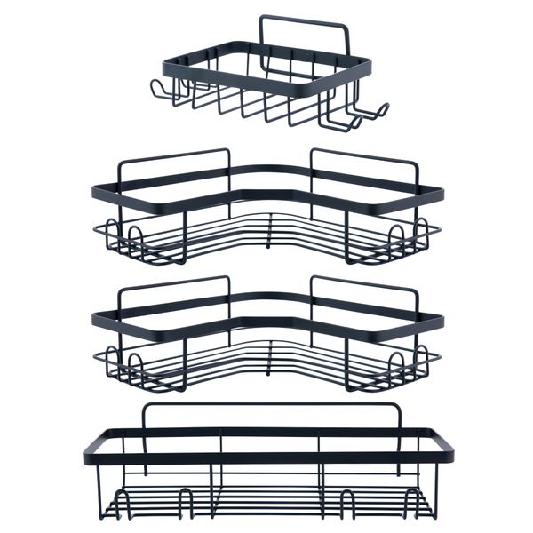 Shower Caddy:4-Set Shower Rack, Stainless Steel Shower Organizer Tray Black