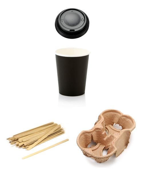 Essential Coffee Set: 500ml Coffee Cups 50, 100 stirring sticks, 50 holders