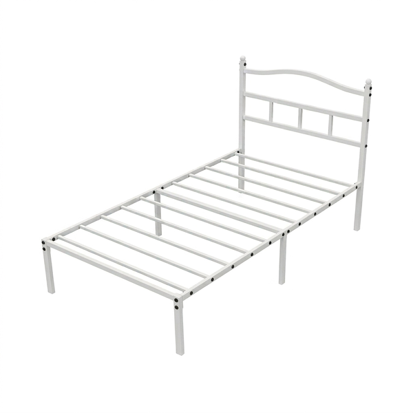 White Metal Single Bed Frame with Curved Headboard 190cm (L) x 90cm (W)