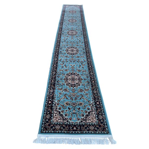 Persian Design Navy &amp; Ivory Rug/Runner - 500 x 80 cm