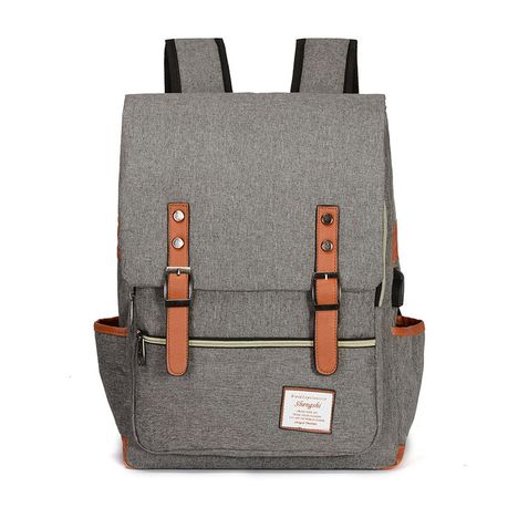 15.6inch Vintage Laptop Backpack with USB Charging Port - Grey Image