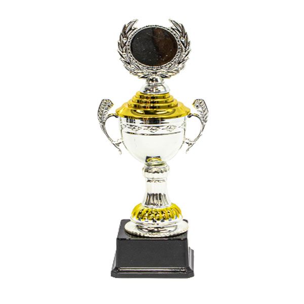 Silver &amp; Gold Cup Trophy with Wreath on Base - Large