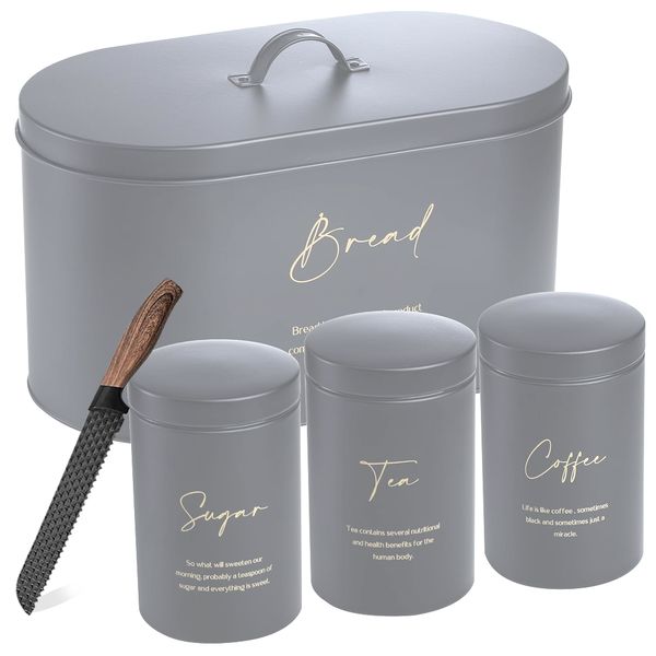 Elegant Design Countertop Metal Bread Bin with Canister and Knife - Set of 5