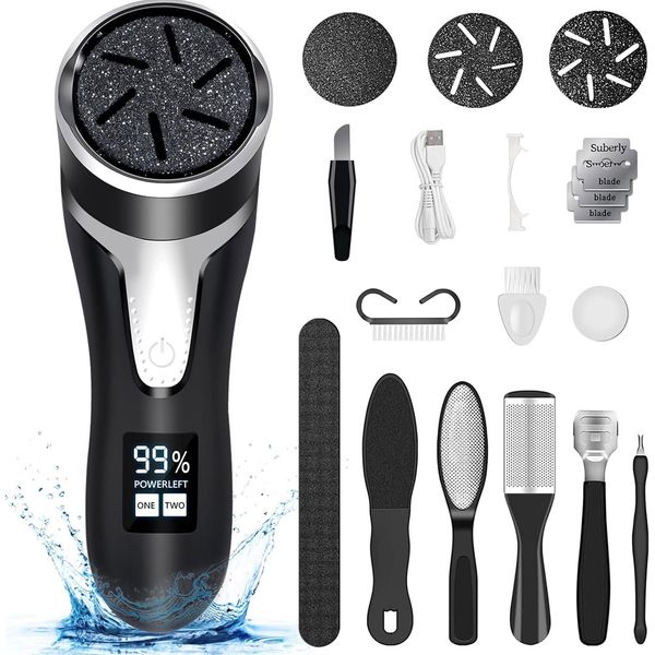 Black Waterproof Rechargeable Electric Foot Callus Remover with LCD Display