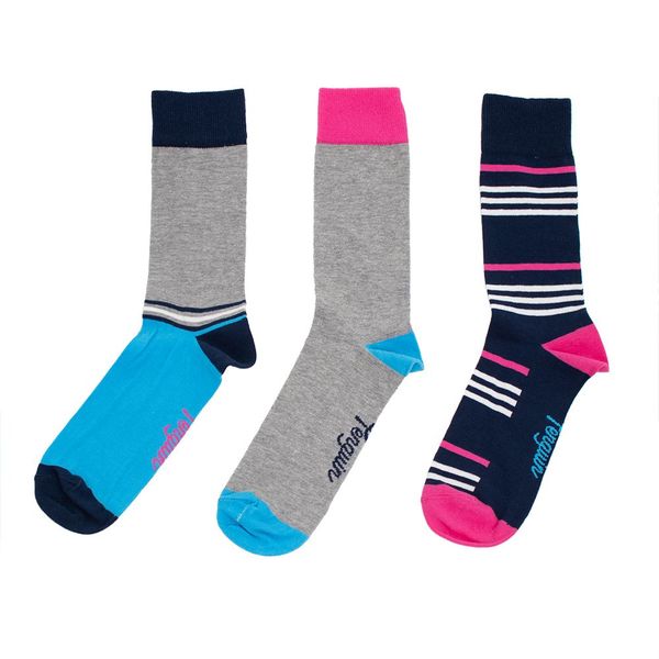 MSHPE1882STM-3 PK Penguin Mens Socks Wide Stripes-Pink Navy Grey-7-11