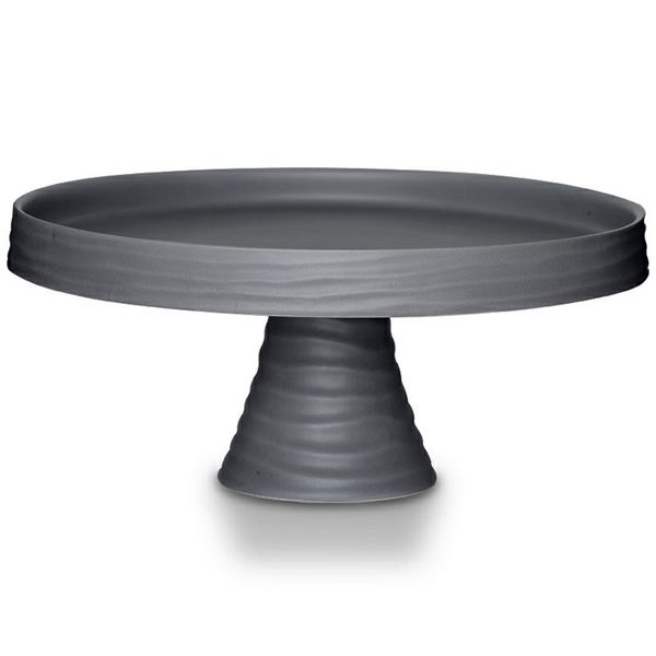 Cake Stand 23x10cm Grey Ripple Stoneware