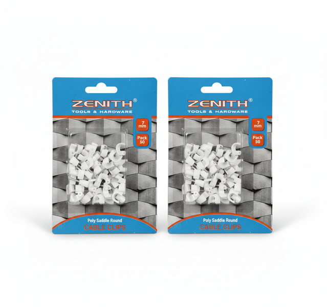 Zenith 50 Piece Round Cable Clips for 7mm Cables - Durable Cable - 2 Pack