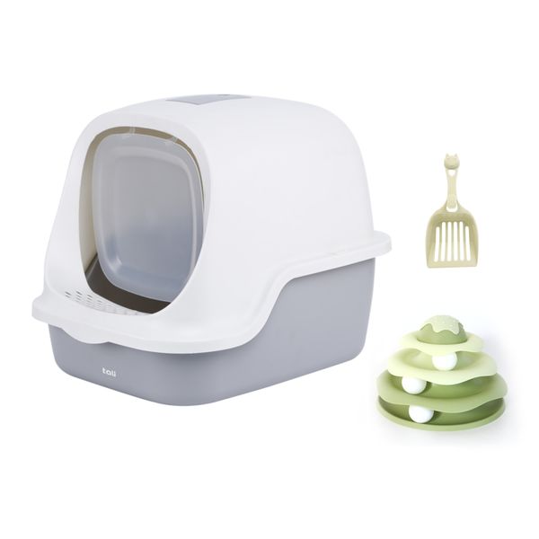 TALI Cat Litter Box with scoop Enclosed Cat Toilet Potty for less Odor