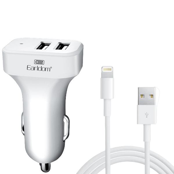 Earldom - ES-131 - Dual USB Car Charger With iPhone Cable - White