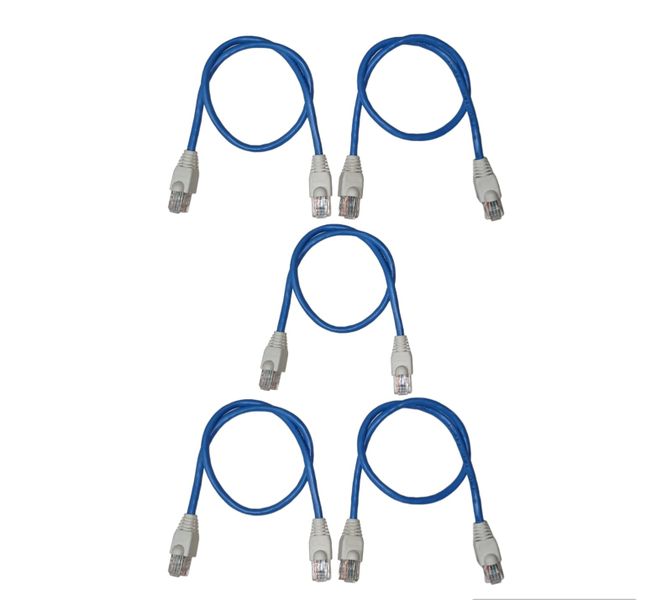 Pack of 5 x 2m Blue Flylead Network Cable.