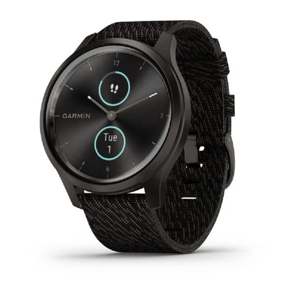 Garmin Vivomove Style Smartwatch (42mm) - Graphite Aluminium Case with Black Pepper Woven Nylon Band