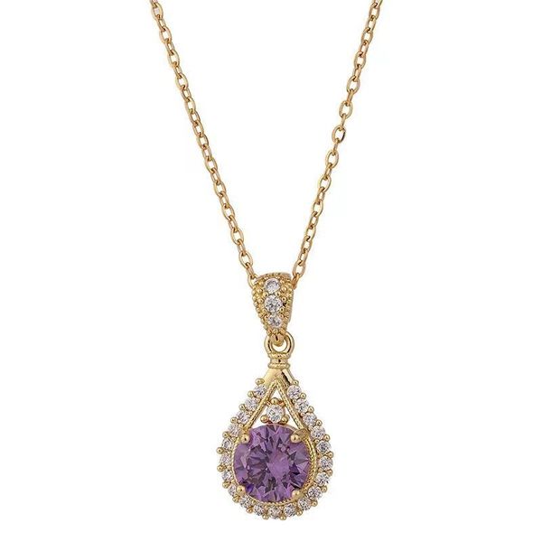 Best-Selling Purple Teardrop Pendant Necklace with Collarbone Chain