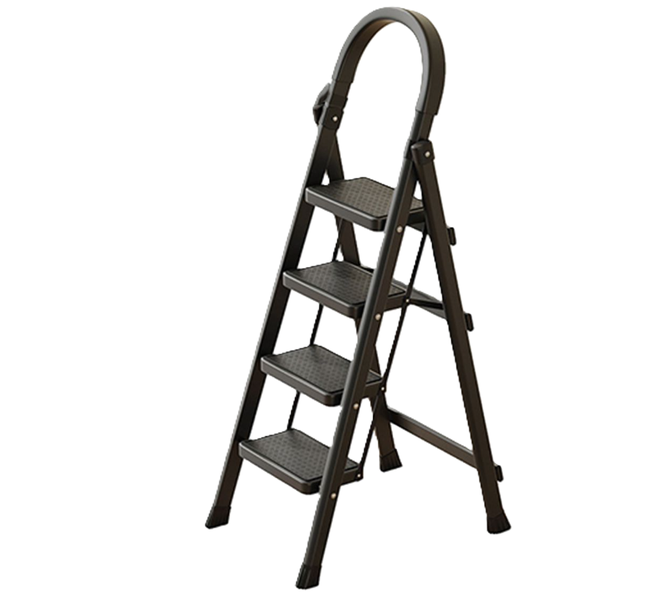 SamMag Biz 4-Step Folding Ladder, Black Metal Frame, Compact Storage