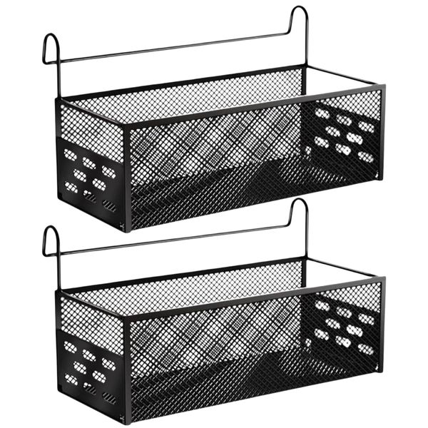 Hanging Metal Mesh Bedside Organiser Rack - 2 Pack