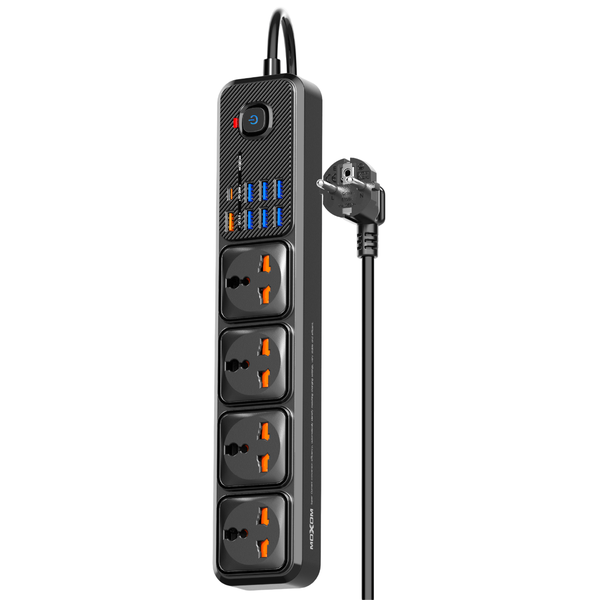 Moxom MX-ST16 Power Strip - 4 Universal Sockets, 8 USB Ports - 2500W Max
