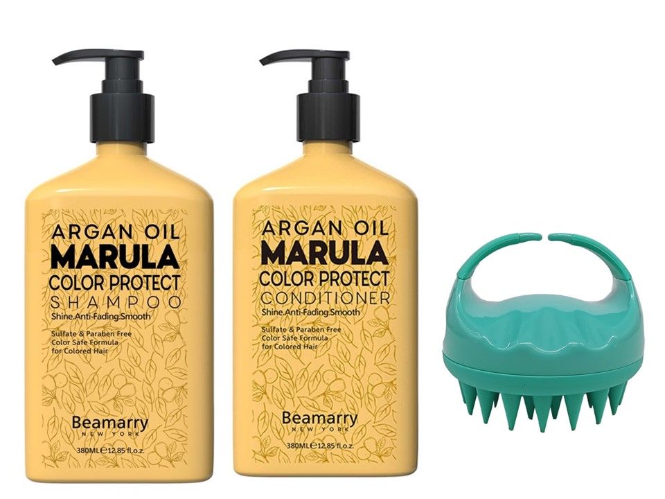 BEAMARRY Argan Oil Marula Color Protect Set 380ml + Scalp Massage Brush(01)