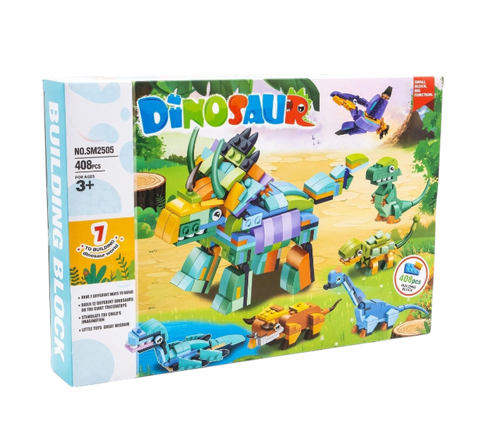 7-in-1 Dinosaur Building Blocks Set - 408 Piece Transformable Dino Toys