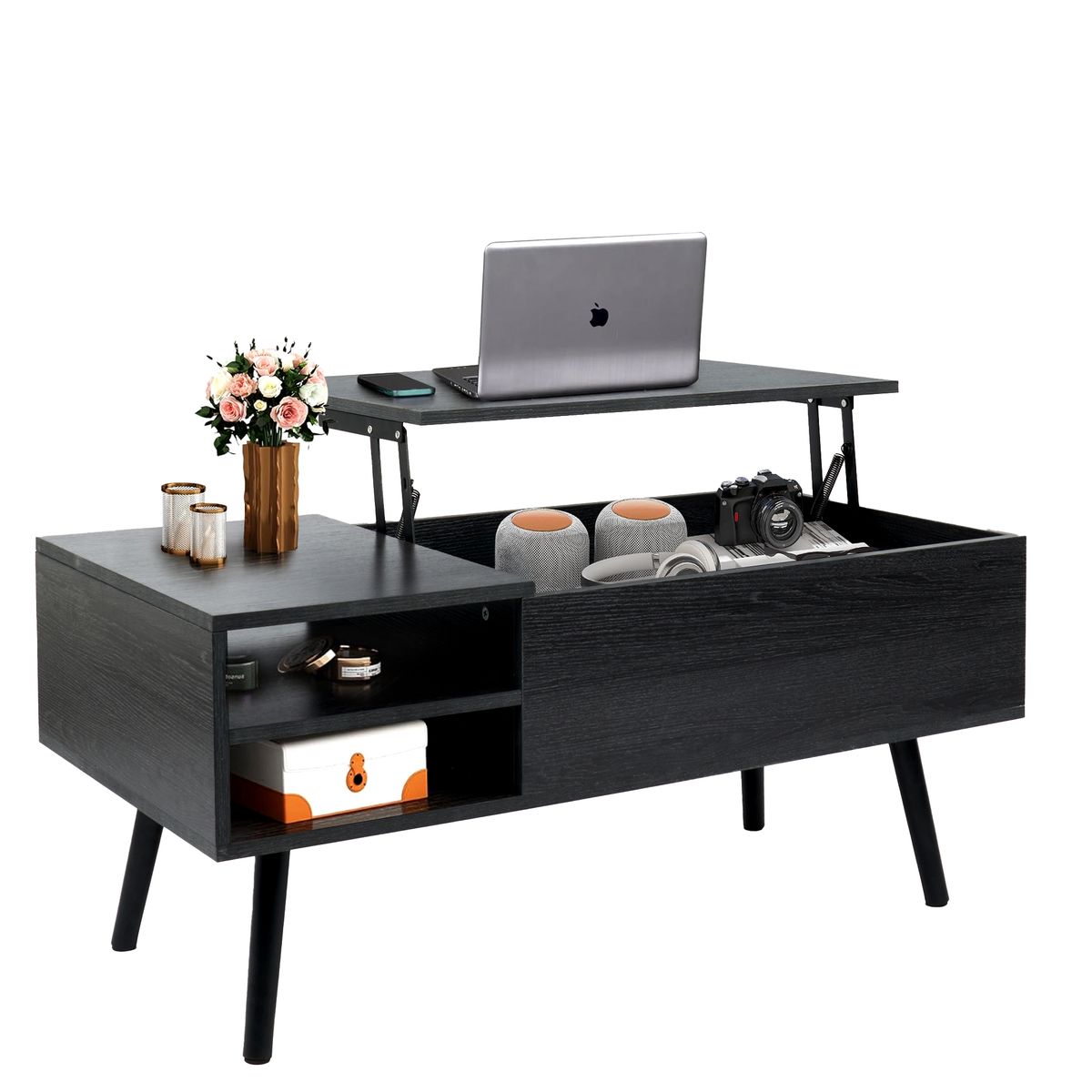 Coffee Table Lift Top Wood Centre Tables laptop Desk with Storage Shelf