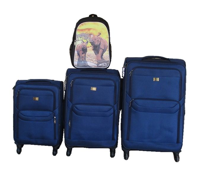 Navy Blue 3-Piece Fabric Spinner Luggage Set with White Horse Backpack
