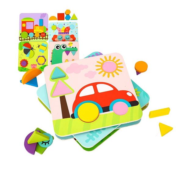 Tooky Toy - Wooden 4 In 1 Shape Puzzles