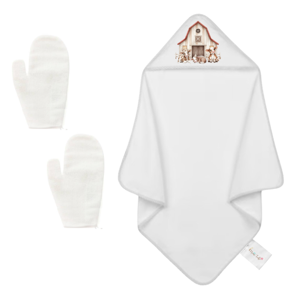 Baby-New Born Towel with Mom and Dad Glove Gift Set-Farmer Pink