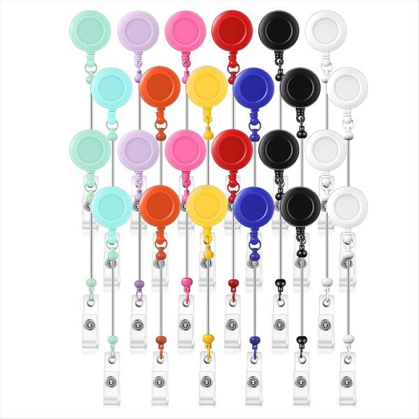 24 Pcs Beadable Badge Reel Retractable Clips Holder for Beads Colorful
