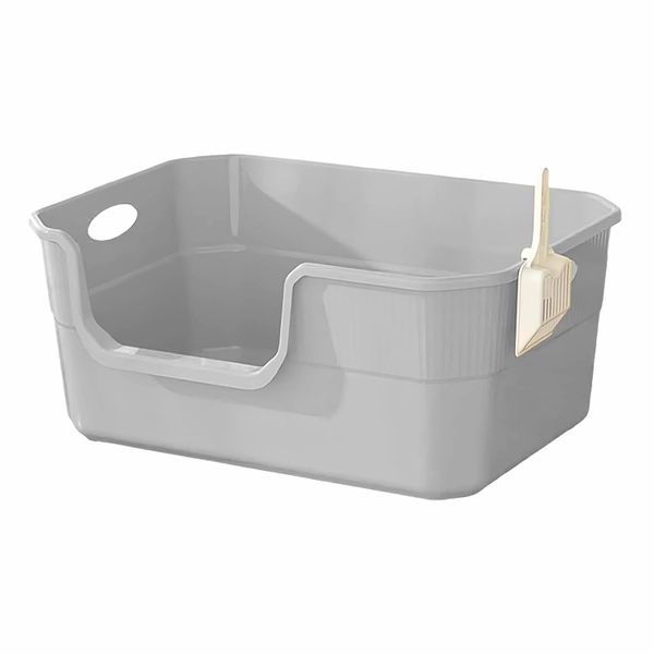Cat Litter Box Low Entry,High Sided Litter Pan Anti-Splashing with Scoop