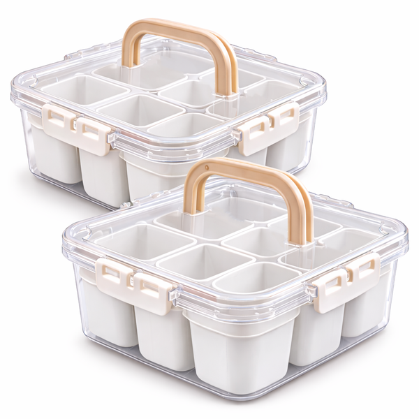 6-Grid Plastic Food Condiment Container Organiser Storage with Lid - 2 Pack