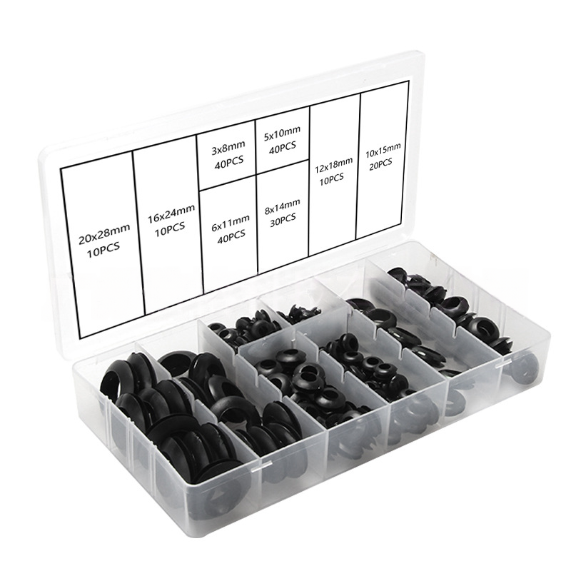 200-Piece Rubber Grommet Kit - 8 Sizes, 3-20mm