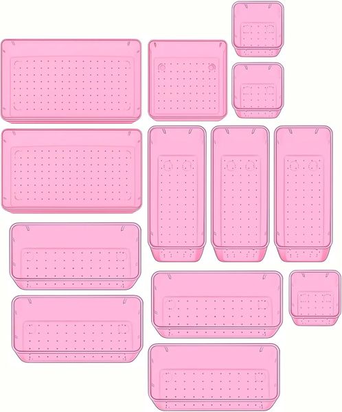 Sulfar 13pcs Drawer Dividers Vanity Makeup Storage Set Purple