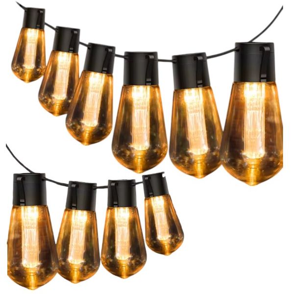 10 Piece Solar Powered Bulb String Lights With 8 Lighting Modes - Black