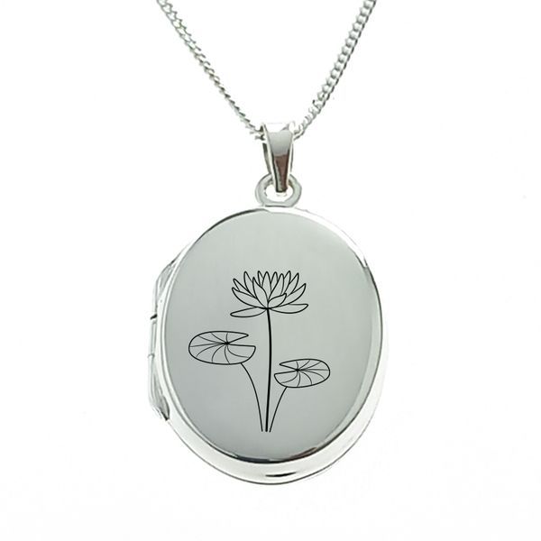 Water Lily July Birthflower Sterling Silver Locket with Chain