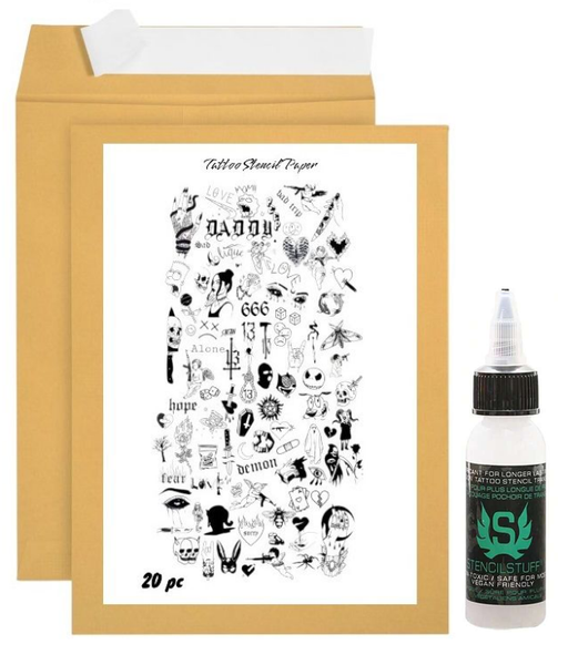 Tattoo Stencil Transfer Kit - Stencil Paper 20 Sheets + 30ml Stencil Stuff