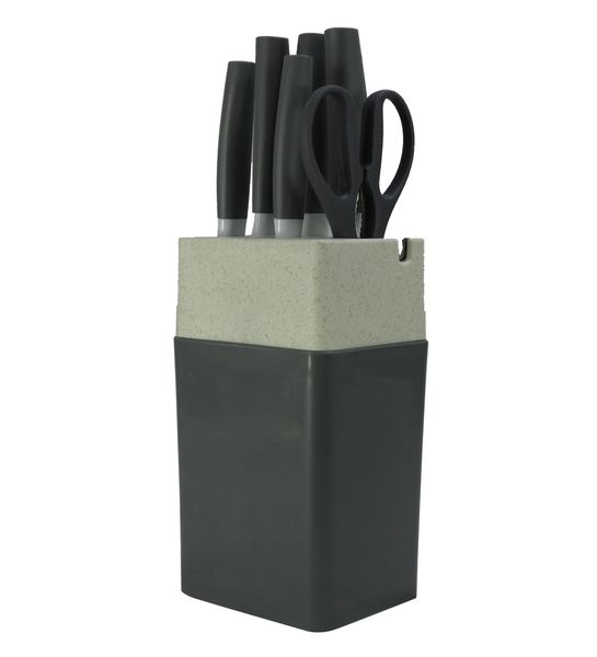 7 Piece Vanadium Stainless Steel Knife Scissor &amp; Holder with Sharpener Set