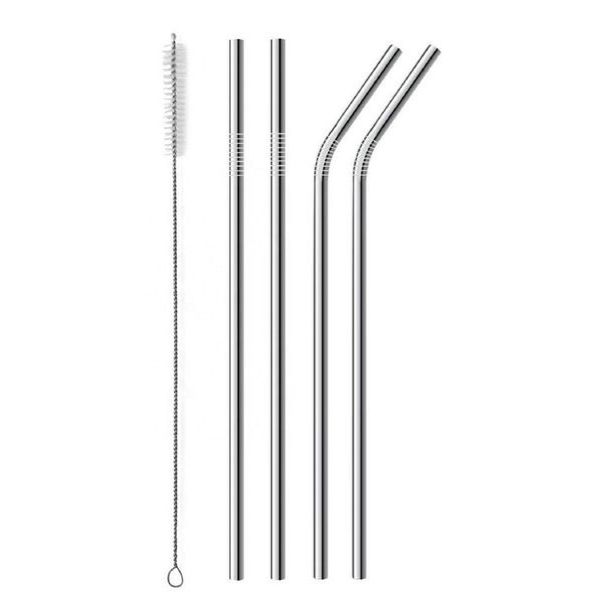 WL Stainless Steel Reusable Eco-Friendly Straws Curve &amp; Straight (4 Piece)