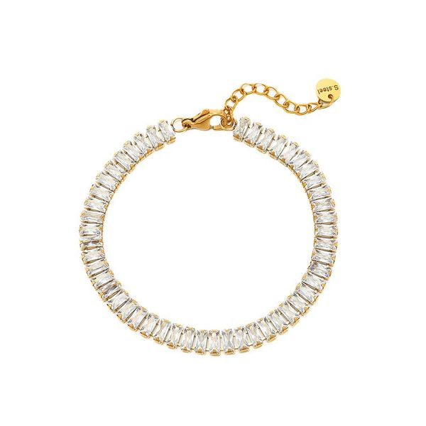 CH486 Gold Square Zircon-Inlaid Stainless Steel Bracelet
