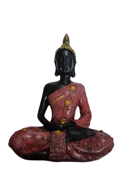 Celestial Serenity 25cm Sitting Buddha Statue with Red ,Gold Star Accents