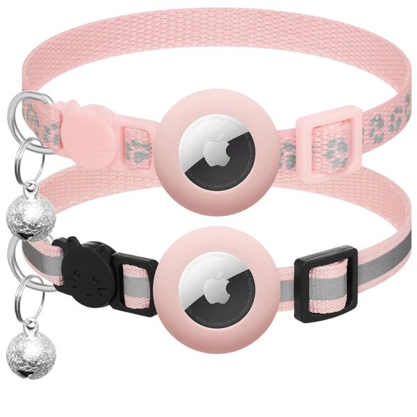 2 Pack Airtag Collar for Cats Breakaway with Bell Reflective Collar
