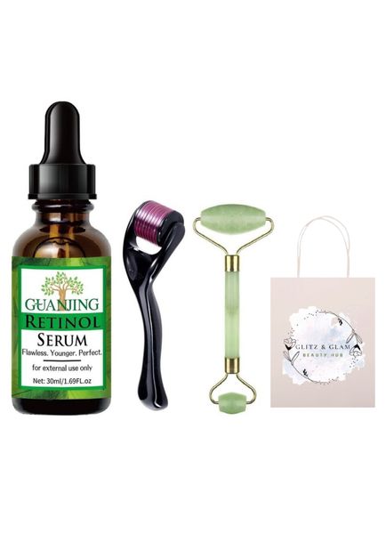 Retinol Anti-aging Face Serum, Derma Roller &amp; Jade Roller Set