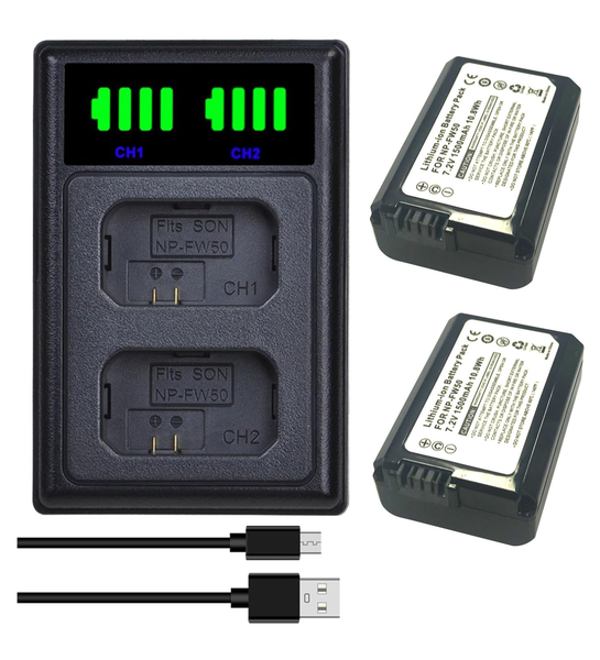 NP-FW50 Battery and Dual Charger compatible with Sony Alpha A6000, A6100 , A6300, A6400