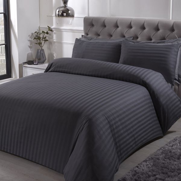 Afri Choice Luxury Quality Stripe Duvet Cover &amp; 2 Pillowcase - Black