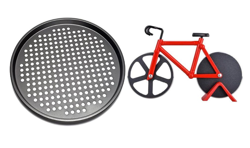 TEN TECH Non-stick Pizza Oven Pan Tray &amp; RD Bicycle Cutter Roller