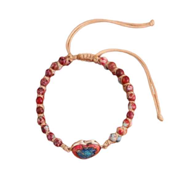 Natural Stone Heart Bracelet (Adjustable)