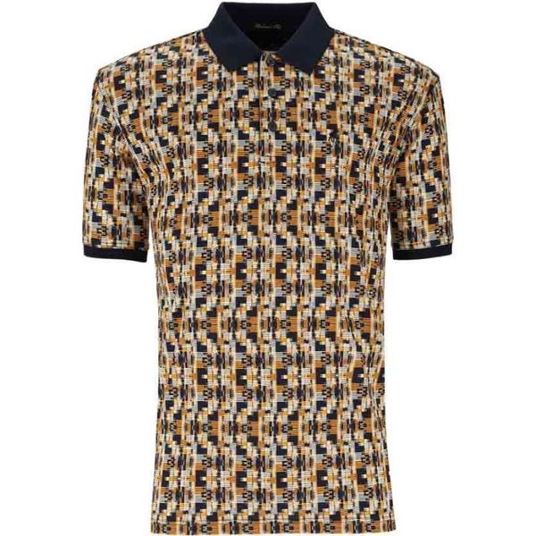 Abstract Printed DM SS Golfer Mens Yellow/Navy