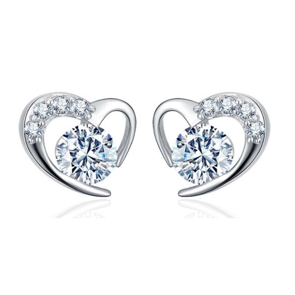 Silver Heart Earrings - Zircon Copper