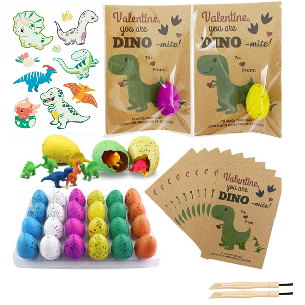 Dinosaur Egg DIY Set - 24 Hatching Toy Eggs with Stickers &amp; Brushes