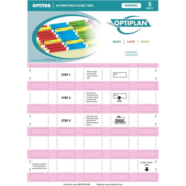 Optiplan Opti Tabs Numeric A4 (Pack 200) Light P image